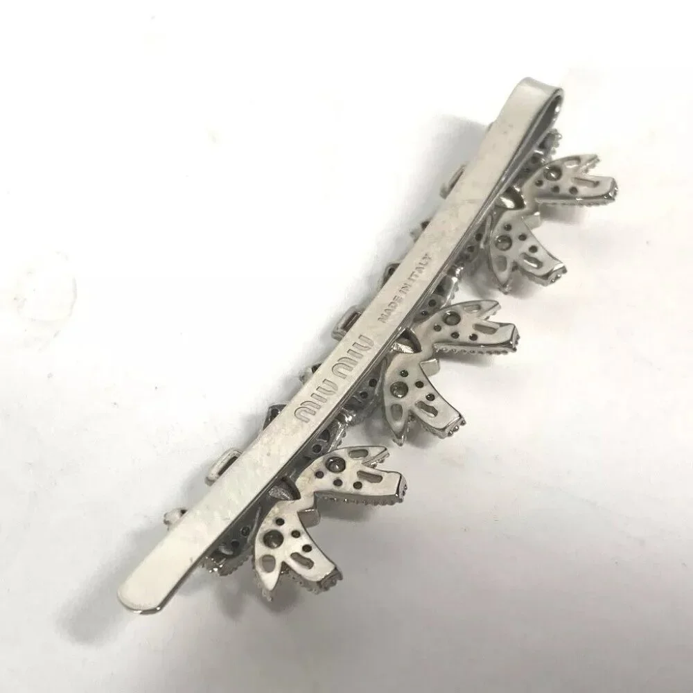 Auth MIUMIU 5JF031 ribbon rhinestone ribbon hair accessories barrettes hairpin